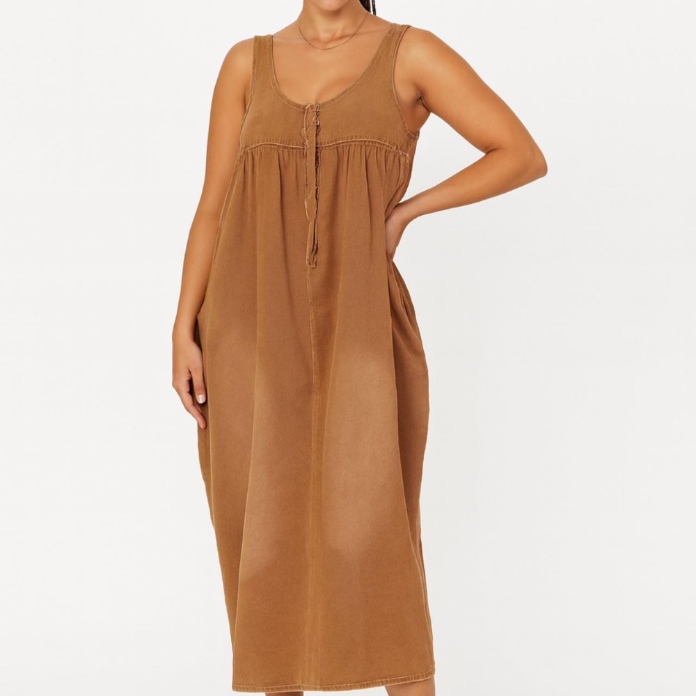Stylewe Sleeveless Brown Maxi Denim Oversized Dress